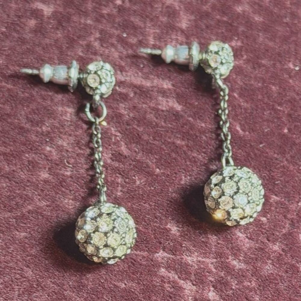 Vintage Silver Black Crystal Ball Drop Earrings Dangle Elegant Feminine Boho - Picture 3 of 6